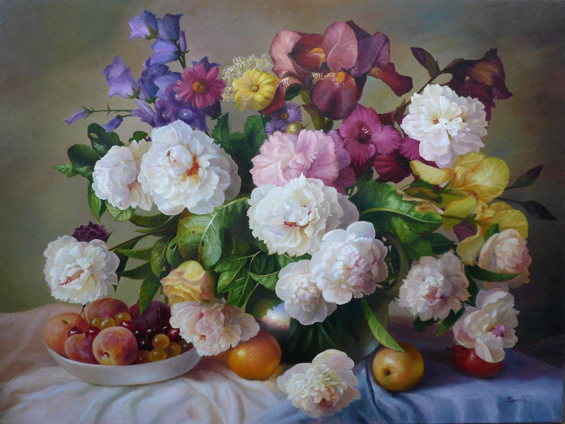 bouquet fleurs fruits peinture