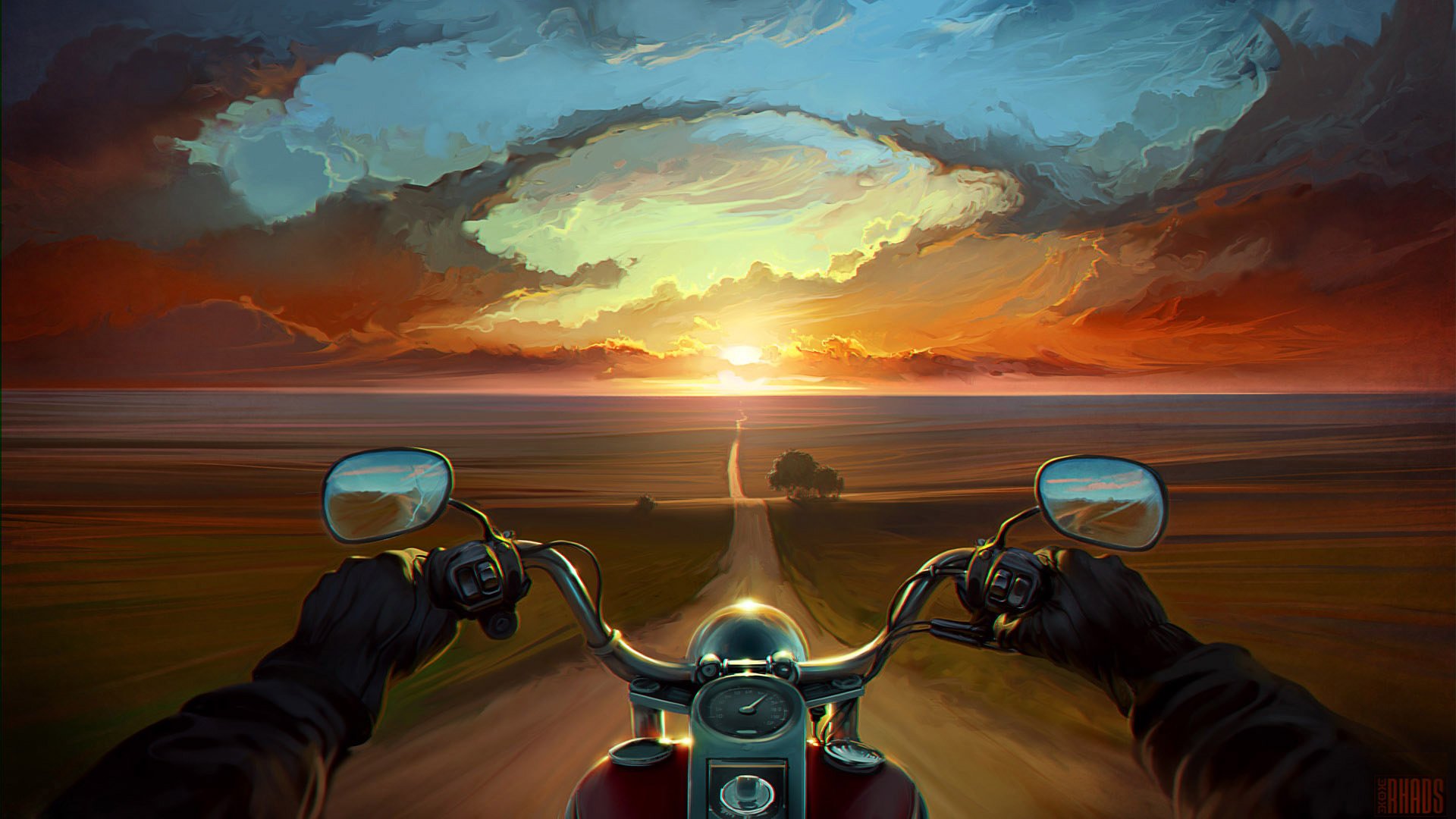 kunst straße hände sonnenuntergang motorrad fahrrad wolken bäume