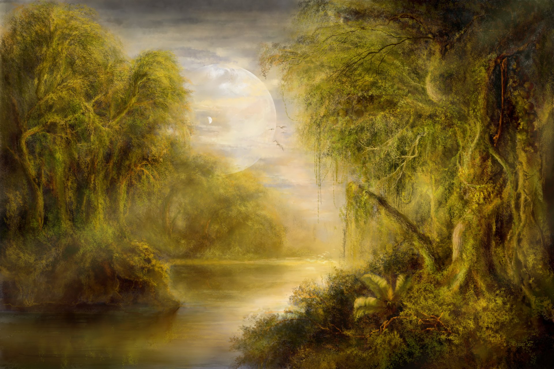 kunst landschaft bäume fluss planeten dickicht