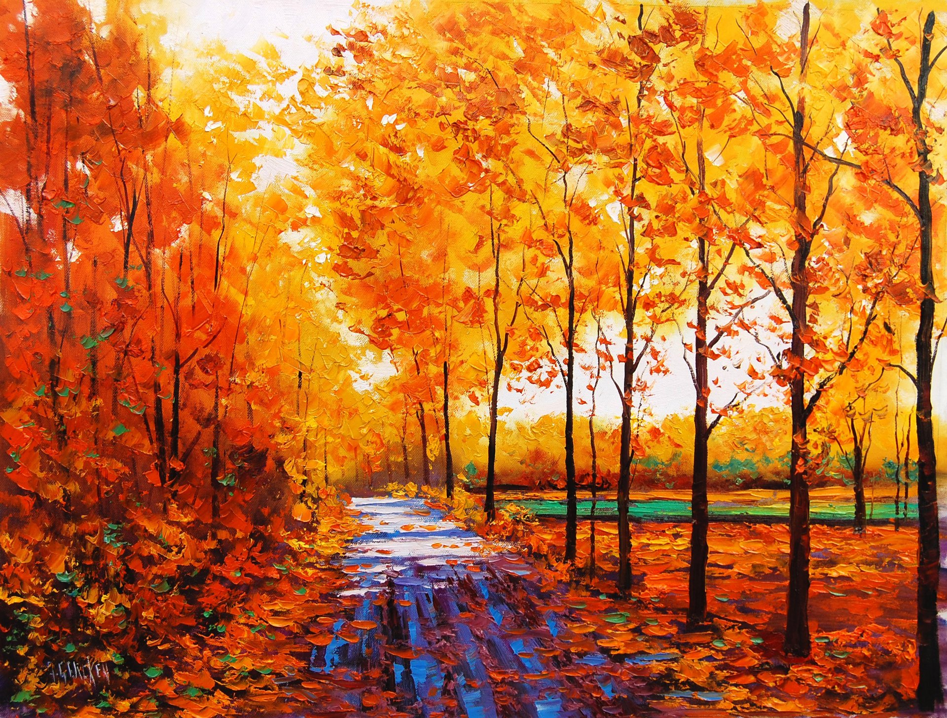 art artsaus nature automne passerelle arbres feuilles jaune