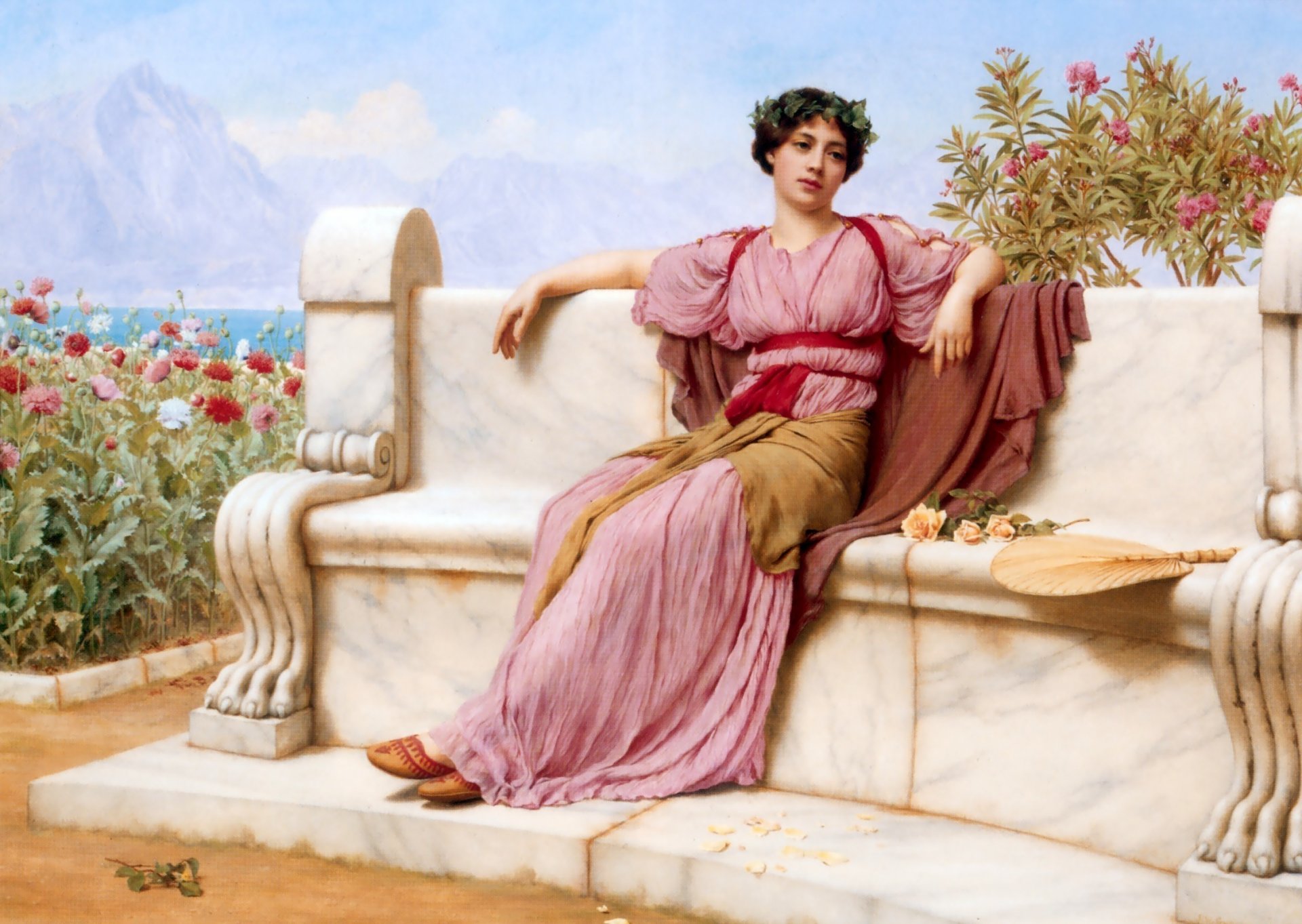 godward pintura dibujo chica sentado