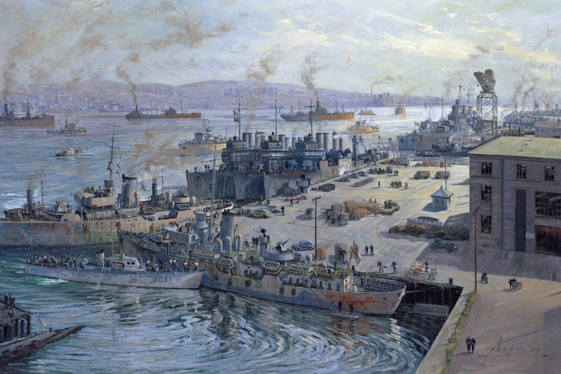 kunst hafen halifax kanada schiffe liegeplatz gebäude maschinen fracht menschen zeichnung john horton