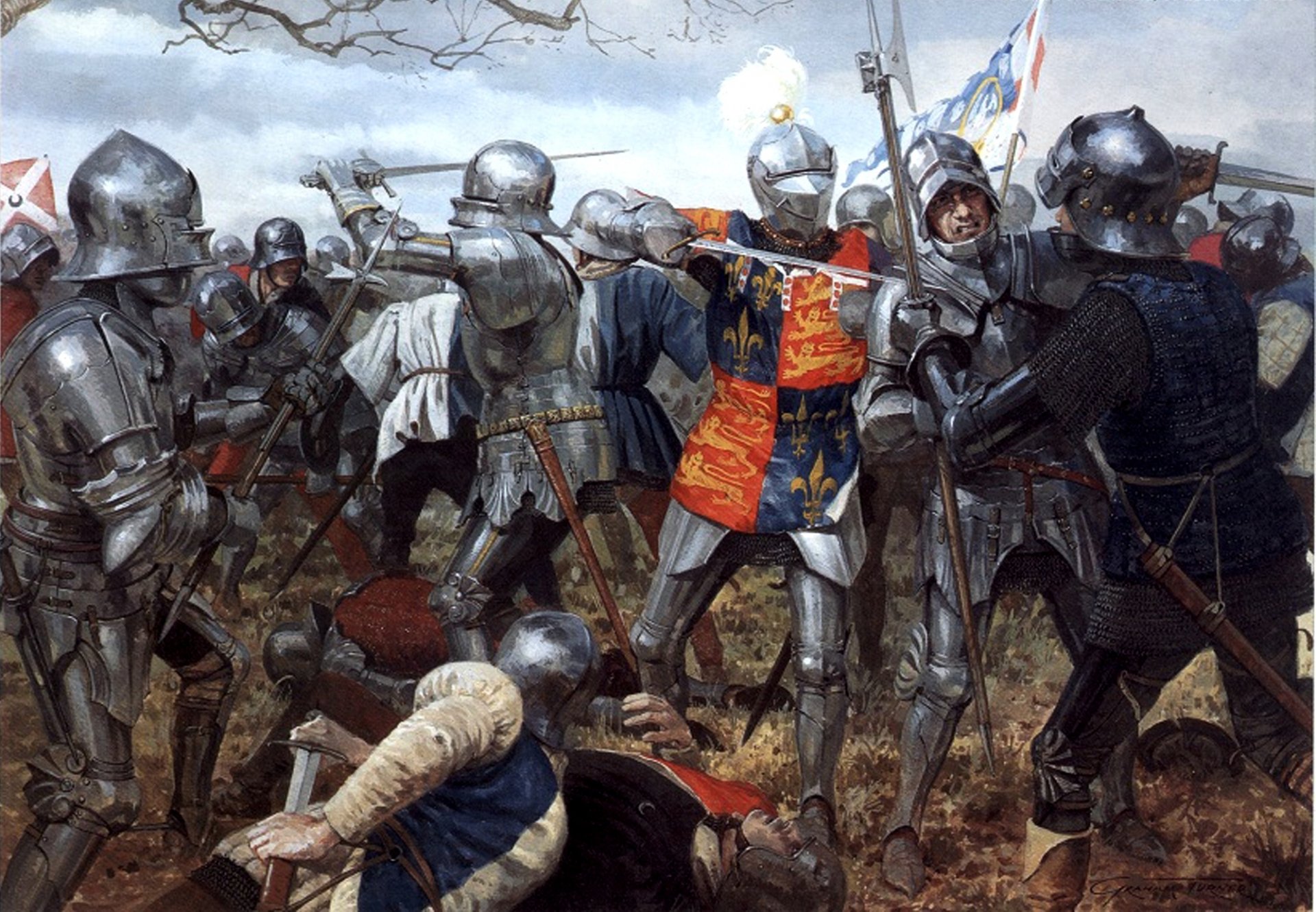 battle of wakefield battle of Wakefield December 30 1460 west Yorkshire key battle of the Wars of the Roses knights armor chain mail swords spears drawing