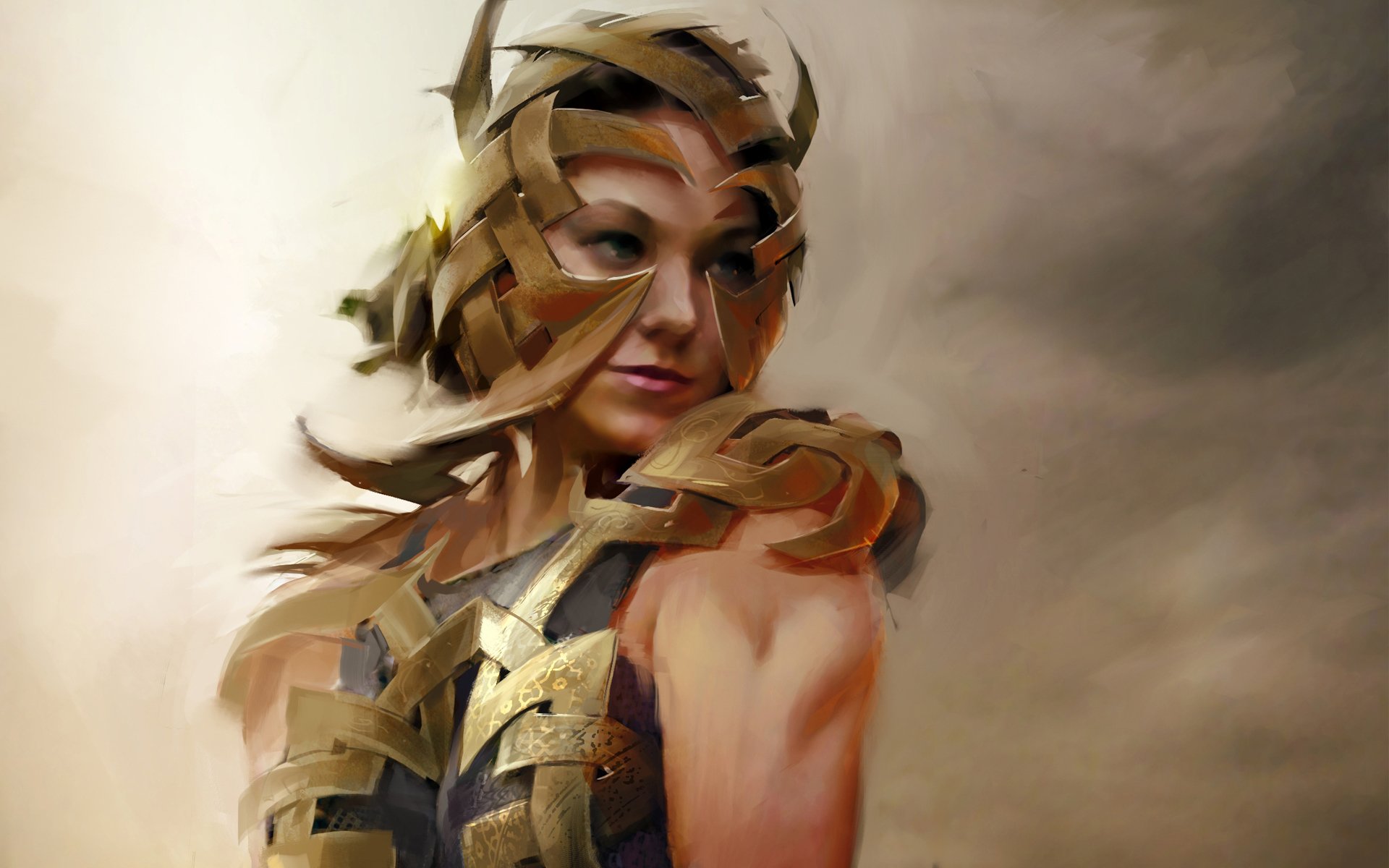 arte guild wars ragazza armatura metallo nastri piatti