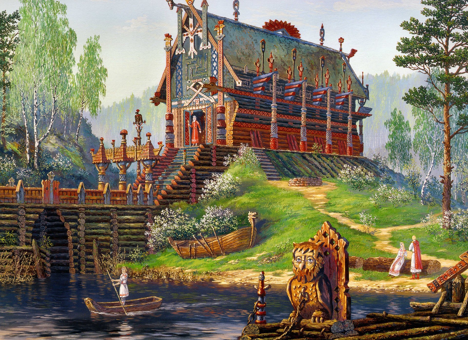 vsevolod ivanov sventovida-tempel späte feder frühling tempel fluss boot kunst slawisch malerei geschichte russische folklore