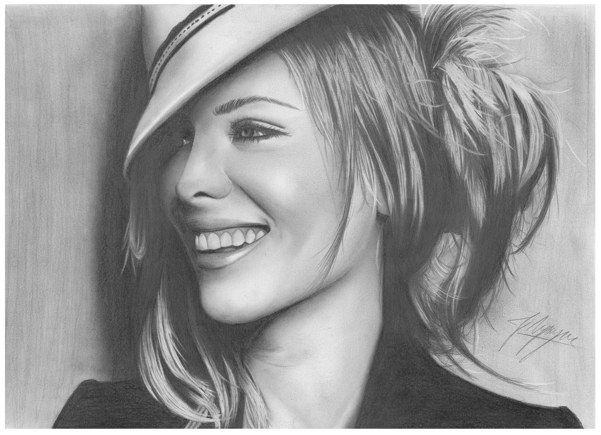 kate beckinsale dibujo retrato lápiz actriz chica cara sonrisa sombrero