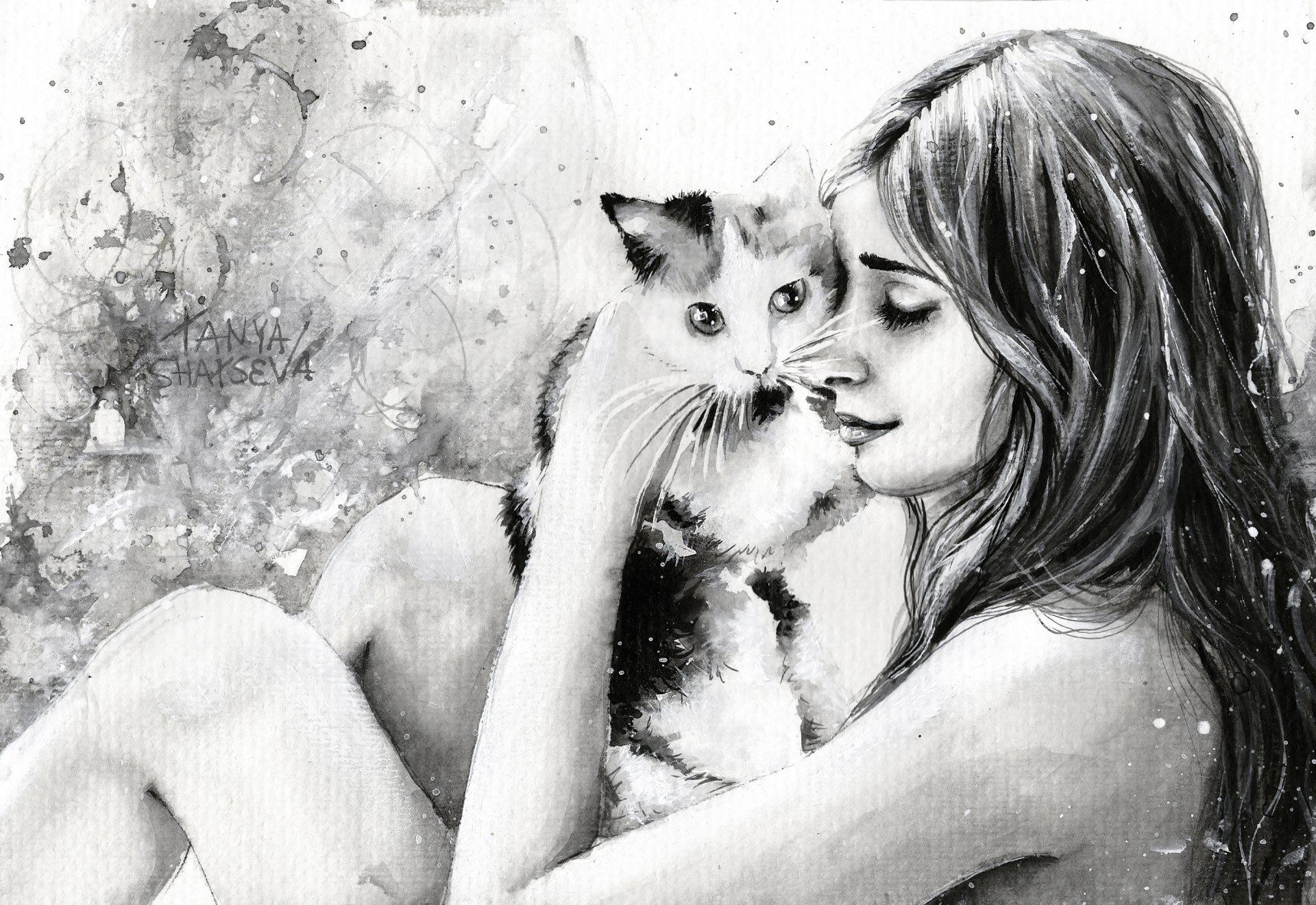 tanya shatseva tanya shatseva immagine disegno pittura ragazza gatto amore