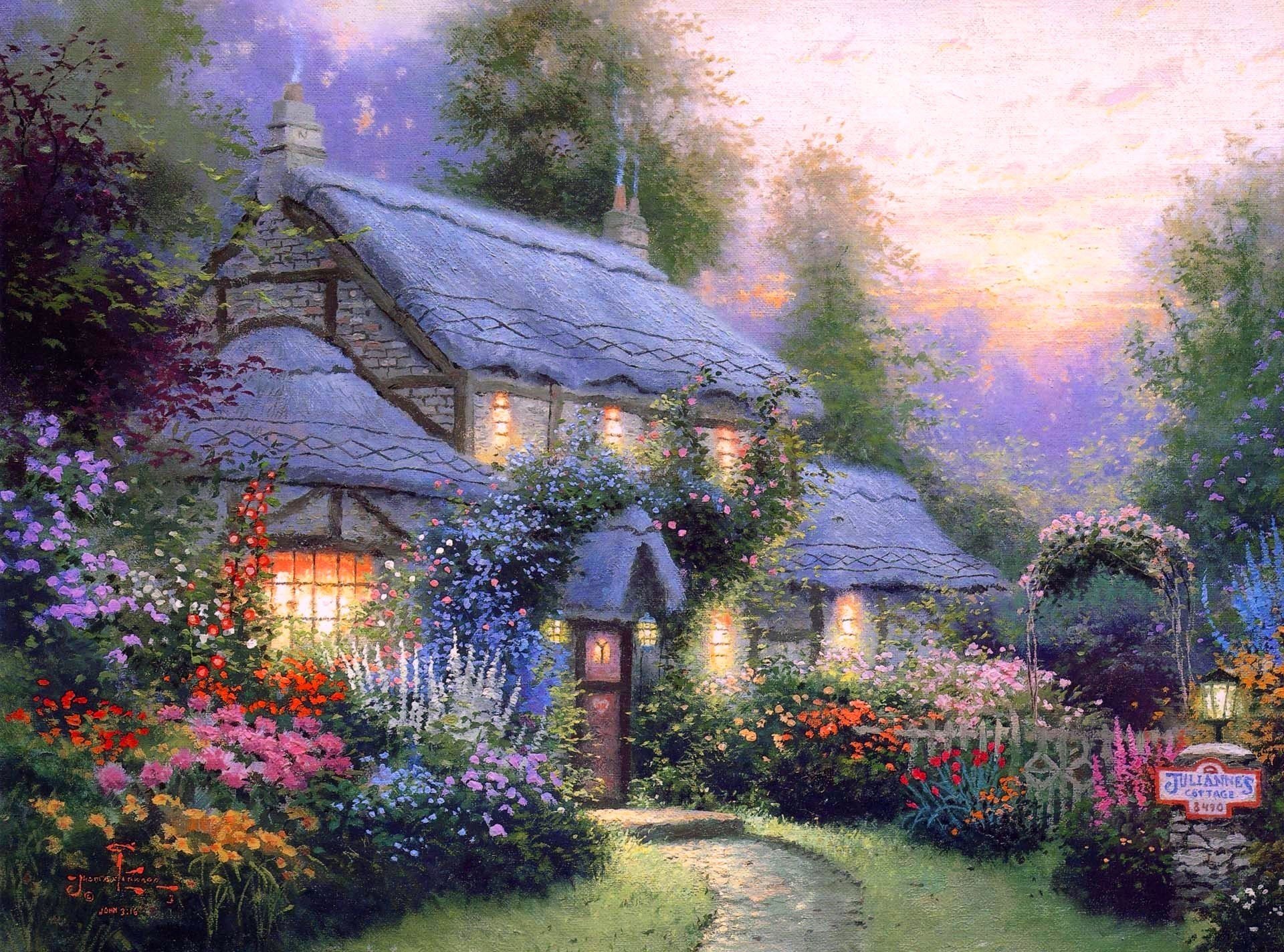 thomas kincaid kincaid estate cottage casetta sera fiori intimità calore silenzio tranquillità