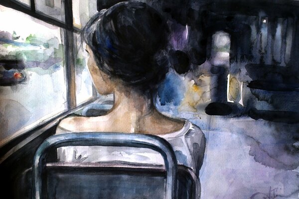 Art fille dans le bus dessin