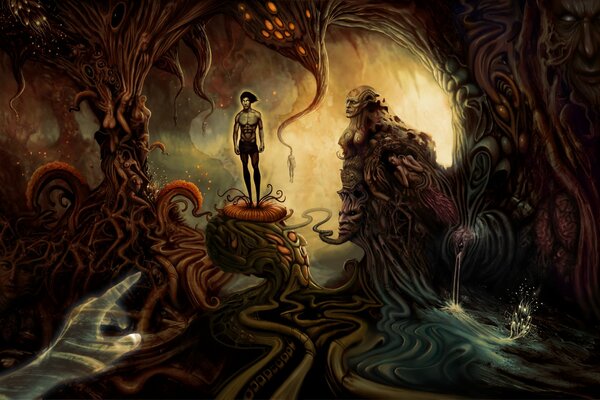 Surrealism in the cave monster and man