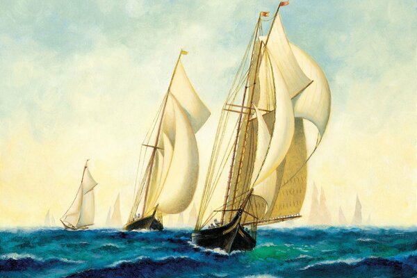 Peinture navires avec voiles