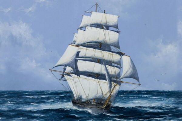 A ship with white sails. picture