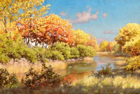 Painting landscape early autumn