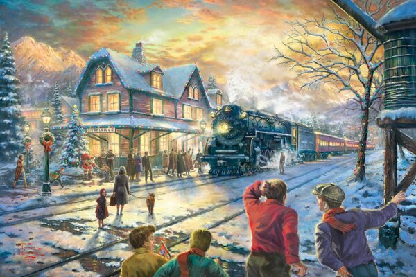 Train de peinture dans la ville de Noël