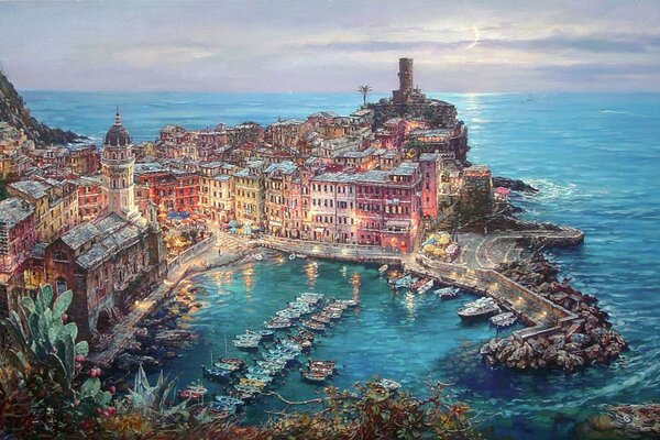 Vue du quai de Vernazza en Italie