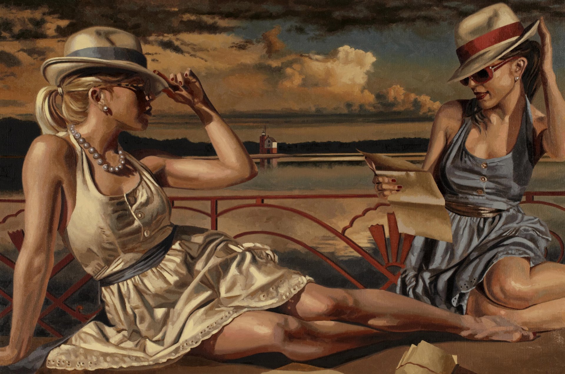 peregrine heathcote pittura disegno ragazze estate tempo libero cappelli occhiali abiti