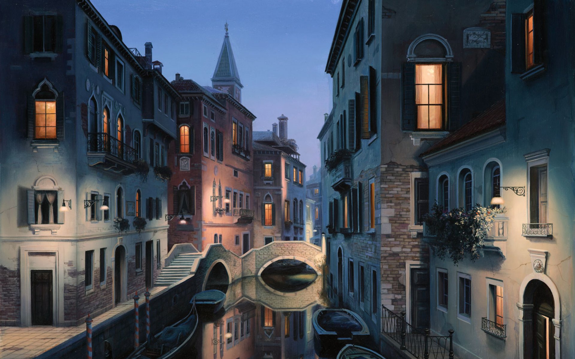 rêves de nuit eugene lushpin peinture venise italie eugene lushpin lushpin ville canal gondole