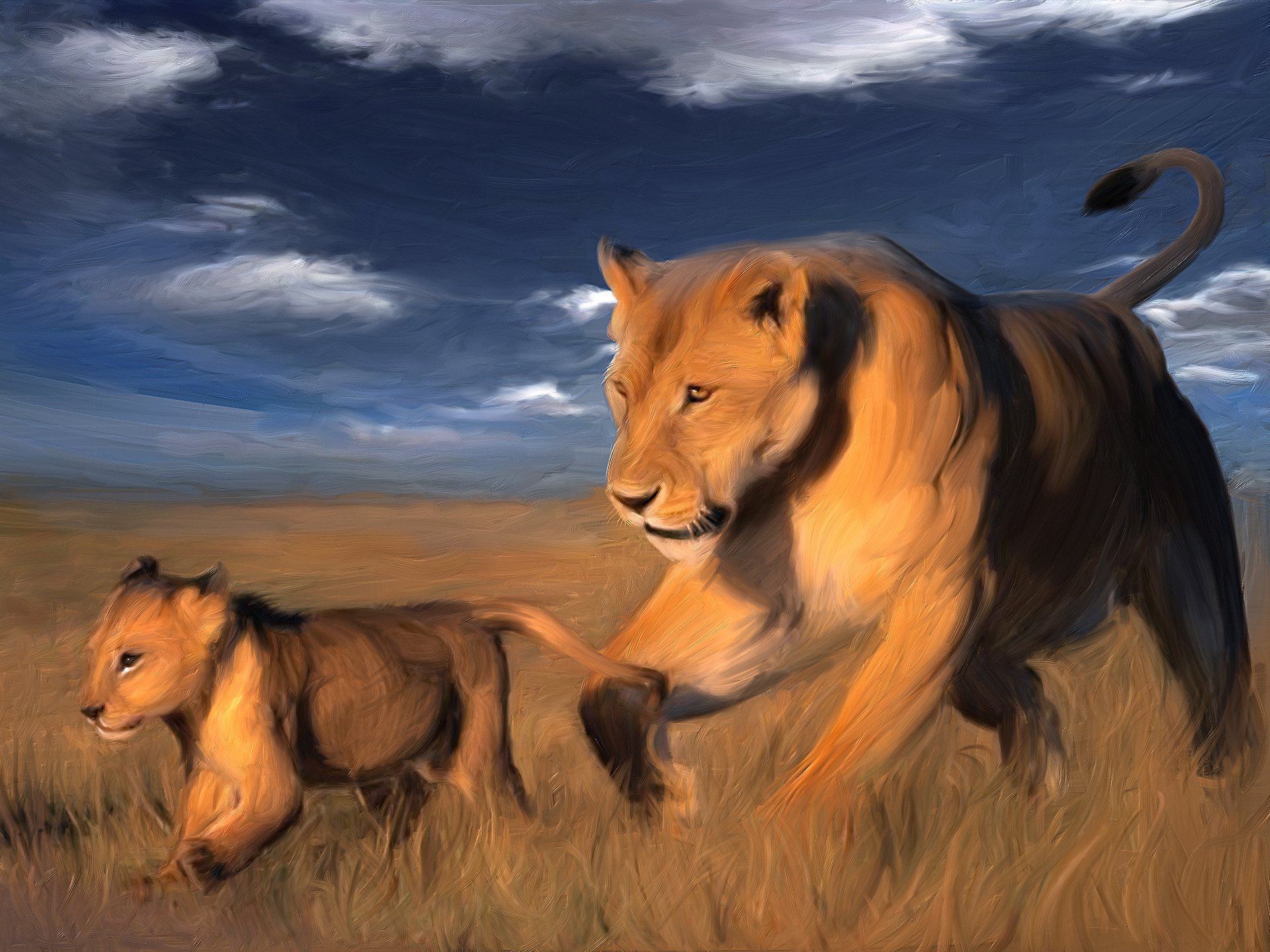 lions animals nature paint painting art picture painter