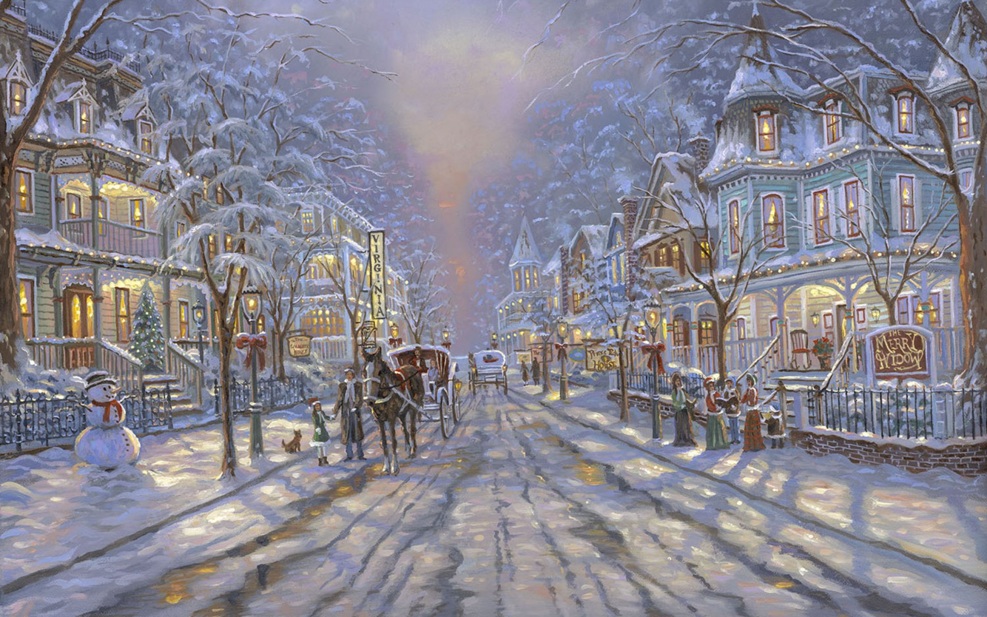 cape may christmas robert finale painting snow winter christmas christmas decoration christmas tree cottages snowman street virginia road cart