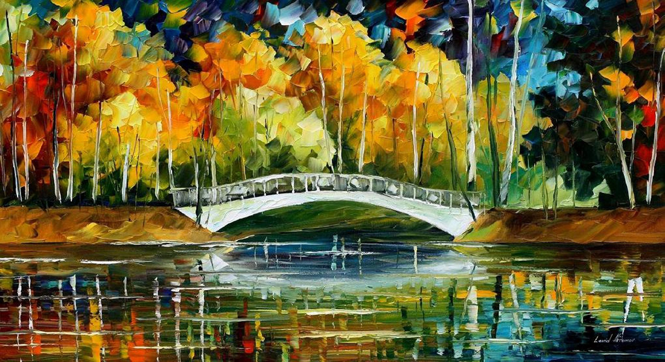 white bride new oil autumn bridge oil painting