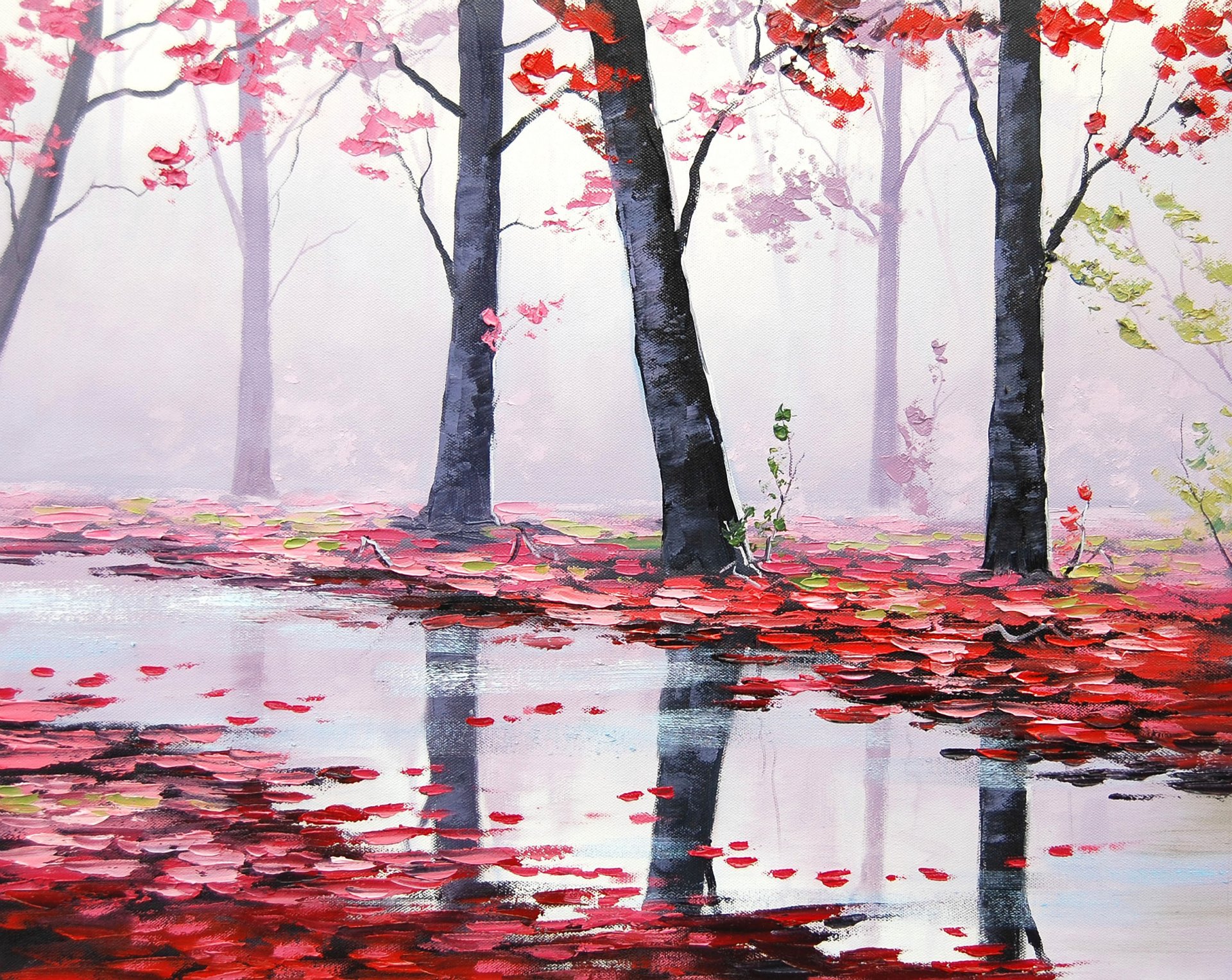 arte artsaus natura autunno alberi rosso foglie fiume fiume