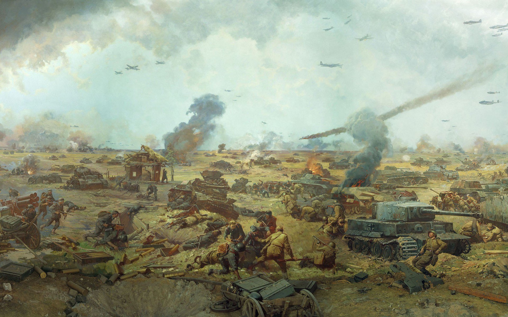 war massacre fight battle the second world war ii pattern the field men russian the germans tanks planes weapon ammunition smoke fire wounded corpse