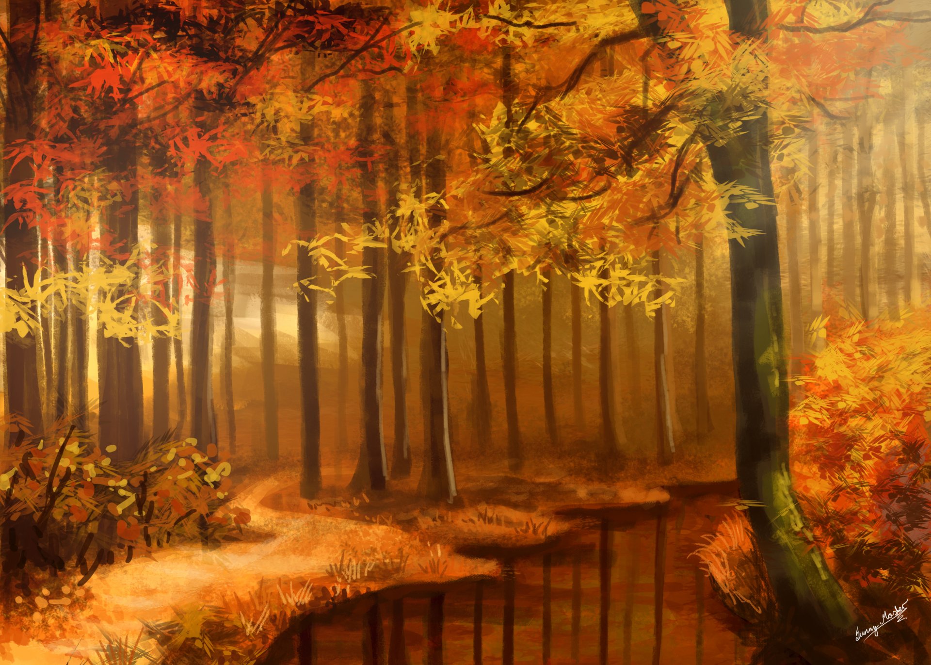 art sunimo autumn forest art nature drawing