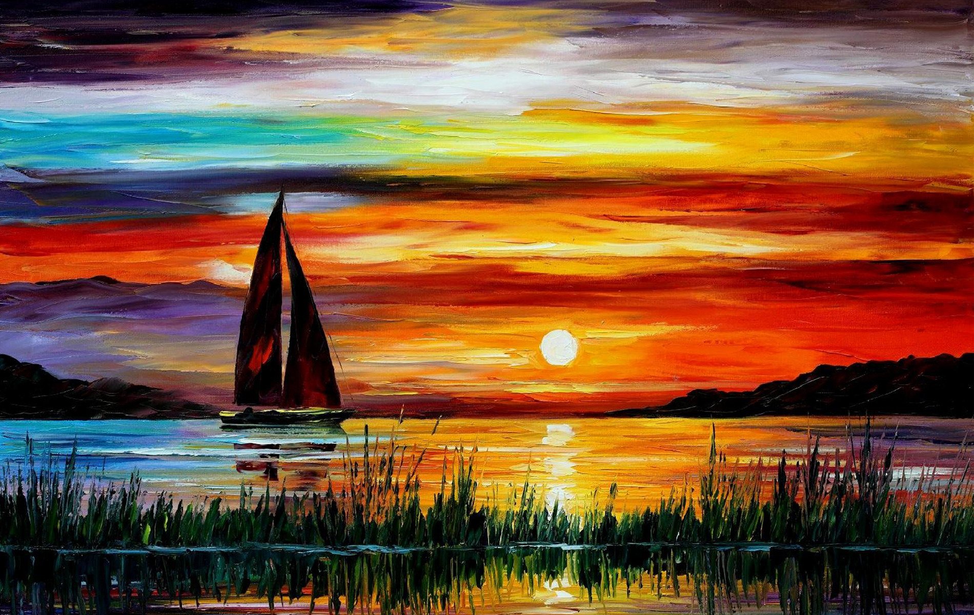 florida leonid afremov tramonto mare barca pittura