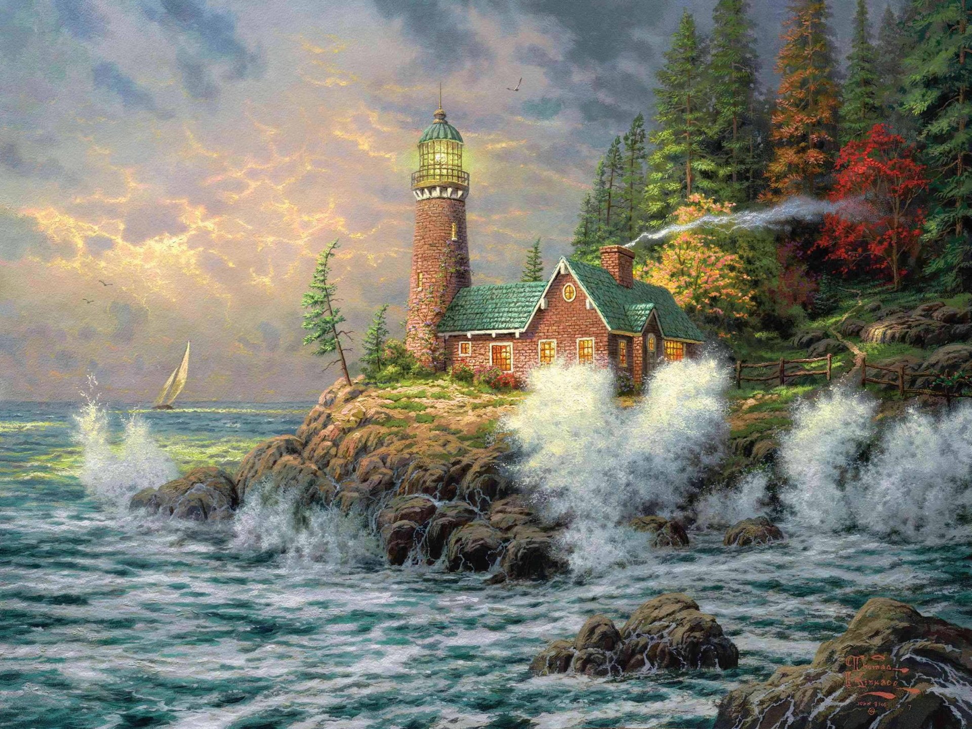 thomas kincaid faro mar pintura pintura