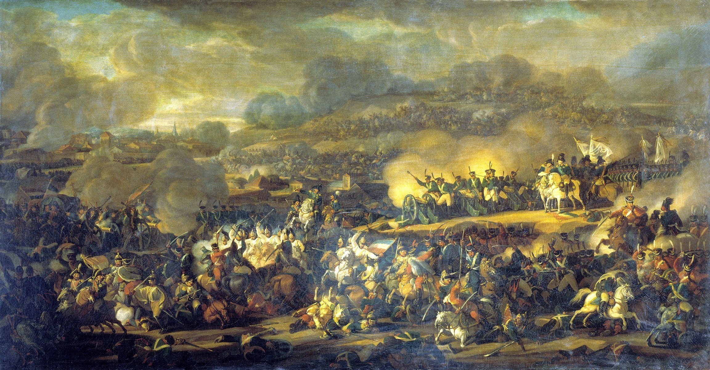 bataille guerre soldats russes français cavalerie canons fumée bataille de leipzig 6 octobre 1813