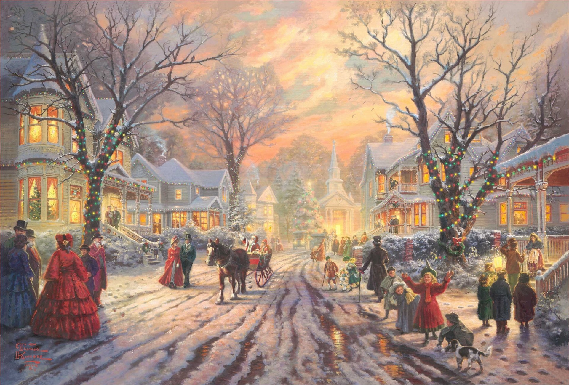 victorien christmas carol thomas kincaid peinture novembre 2011 lumières de noël arbre de noël père noël traîneau peinture novembre 2011 vacances noël noël fête nouvel an lumières haute résolution