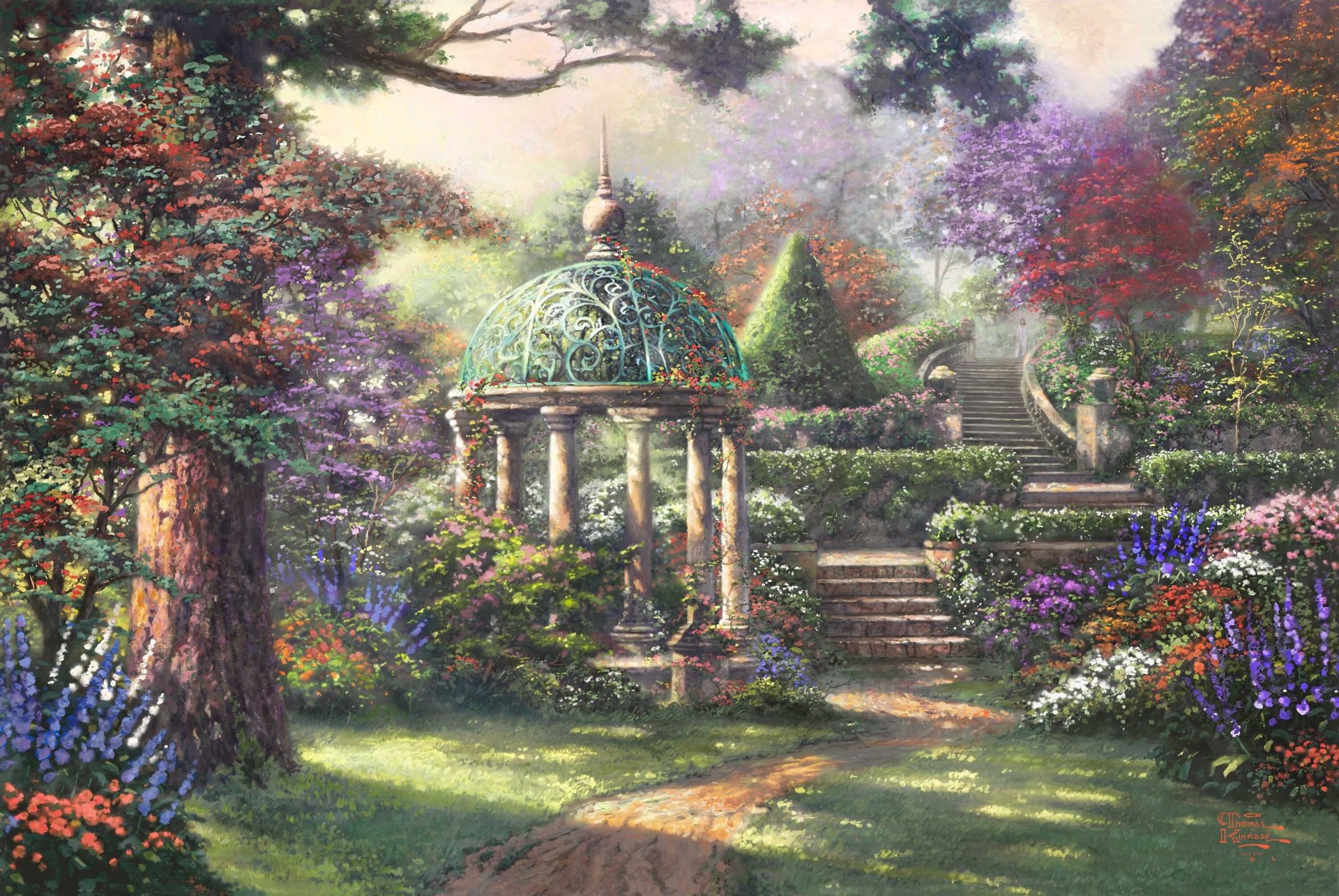 gazebo of prayer thomas kinkade painting landscape gazebo flowers trees forest