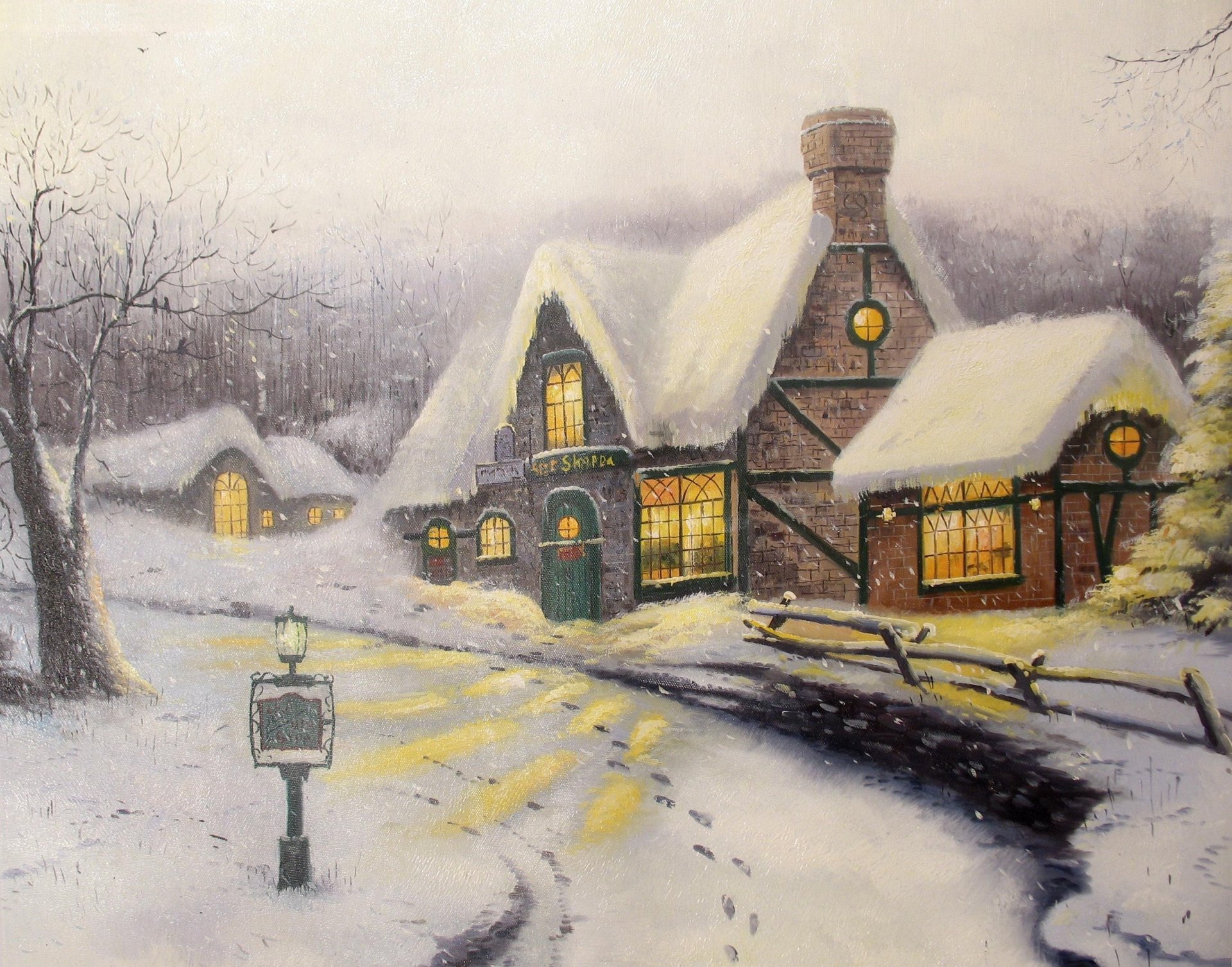 thomas kincaid winter schnee cottage malerei malerei olde porterfield geschenk shoppe