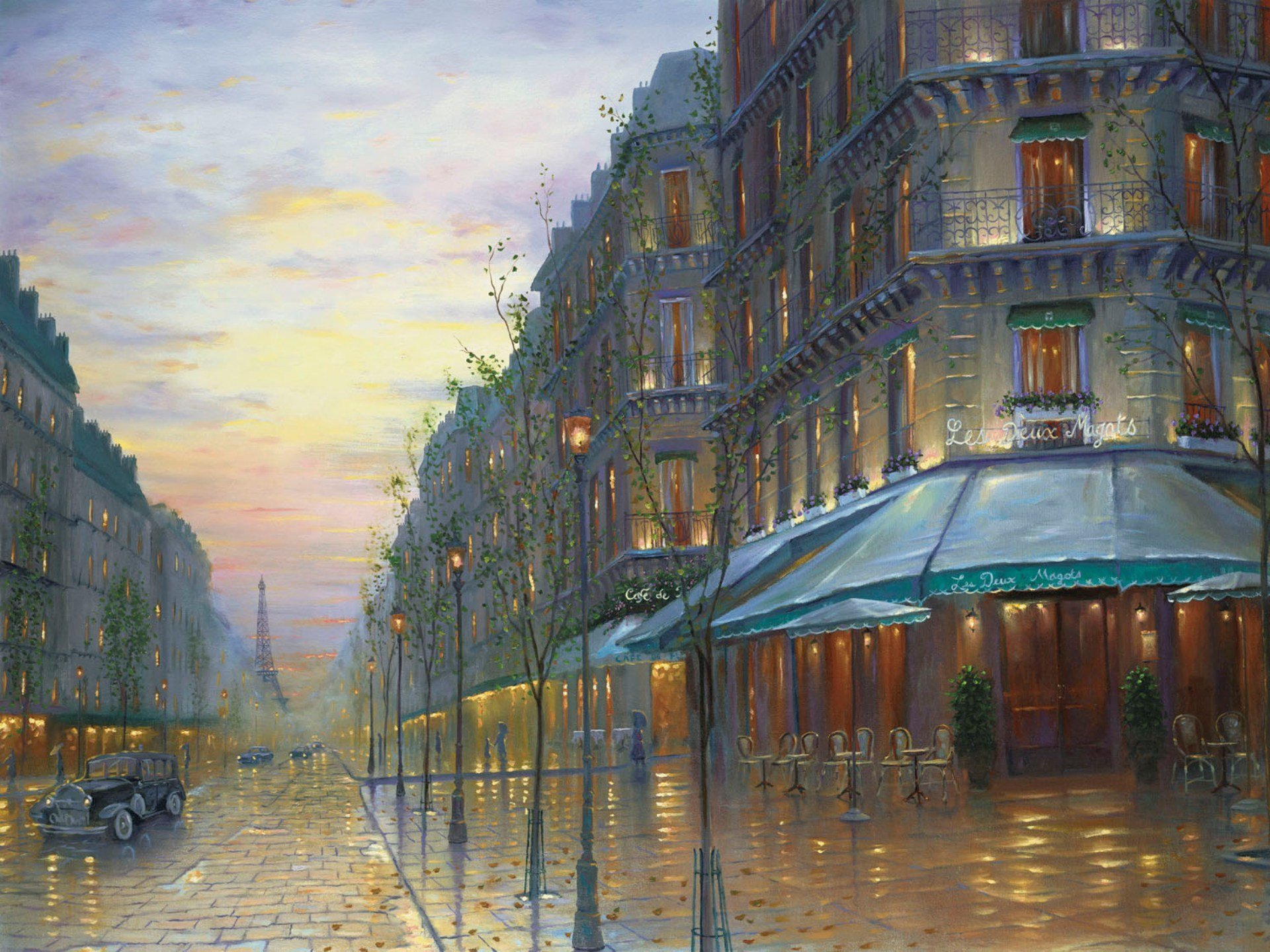 café de parís robert finale pintura parís francia club torre eiffel calle edificios noche retro