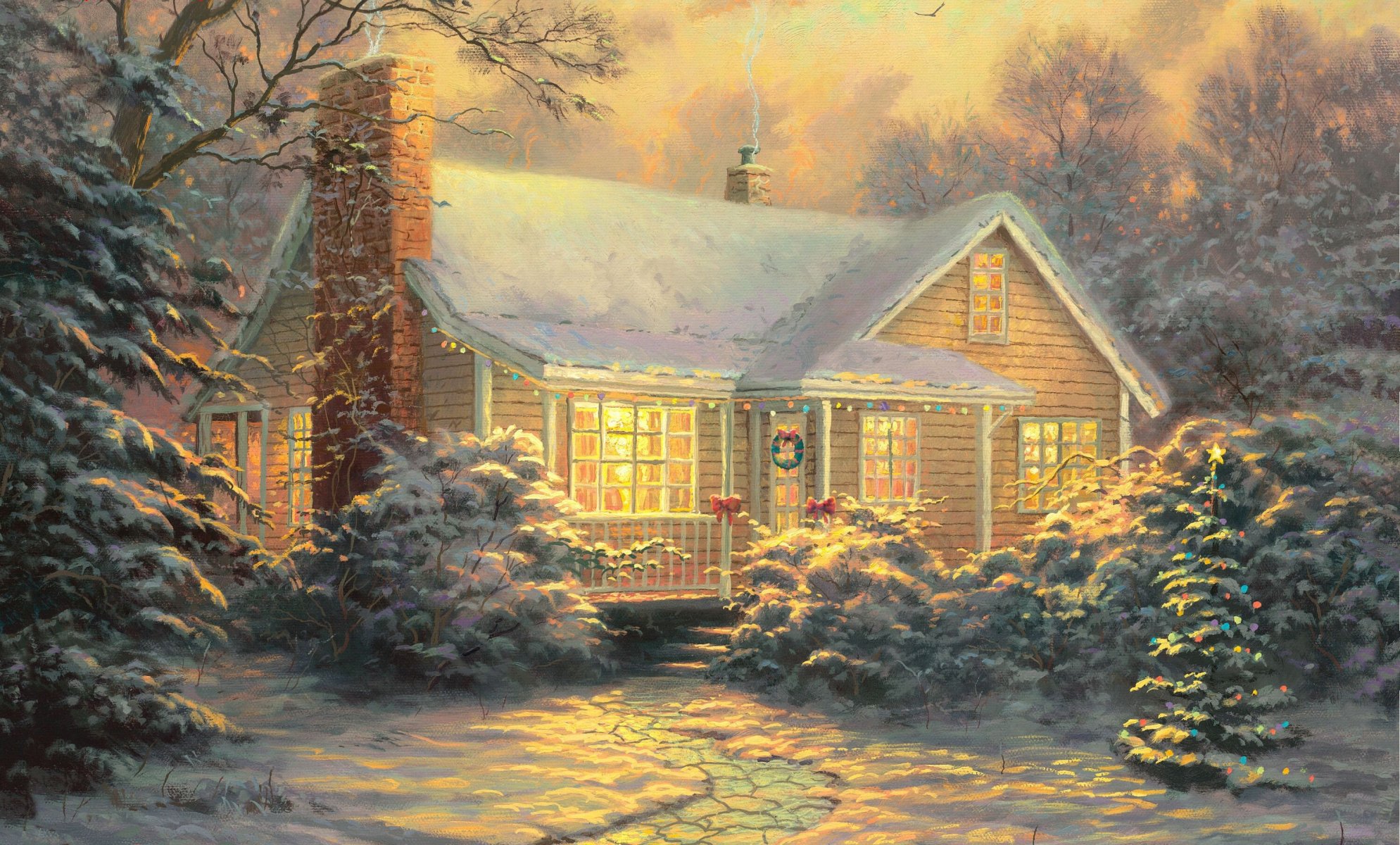 thomas kinkade pintura casa de navidad pintura decoración de navidad invierno nieve casa de campo año nuevo decoración año nuevo crepúsculo noche luces