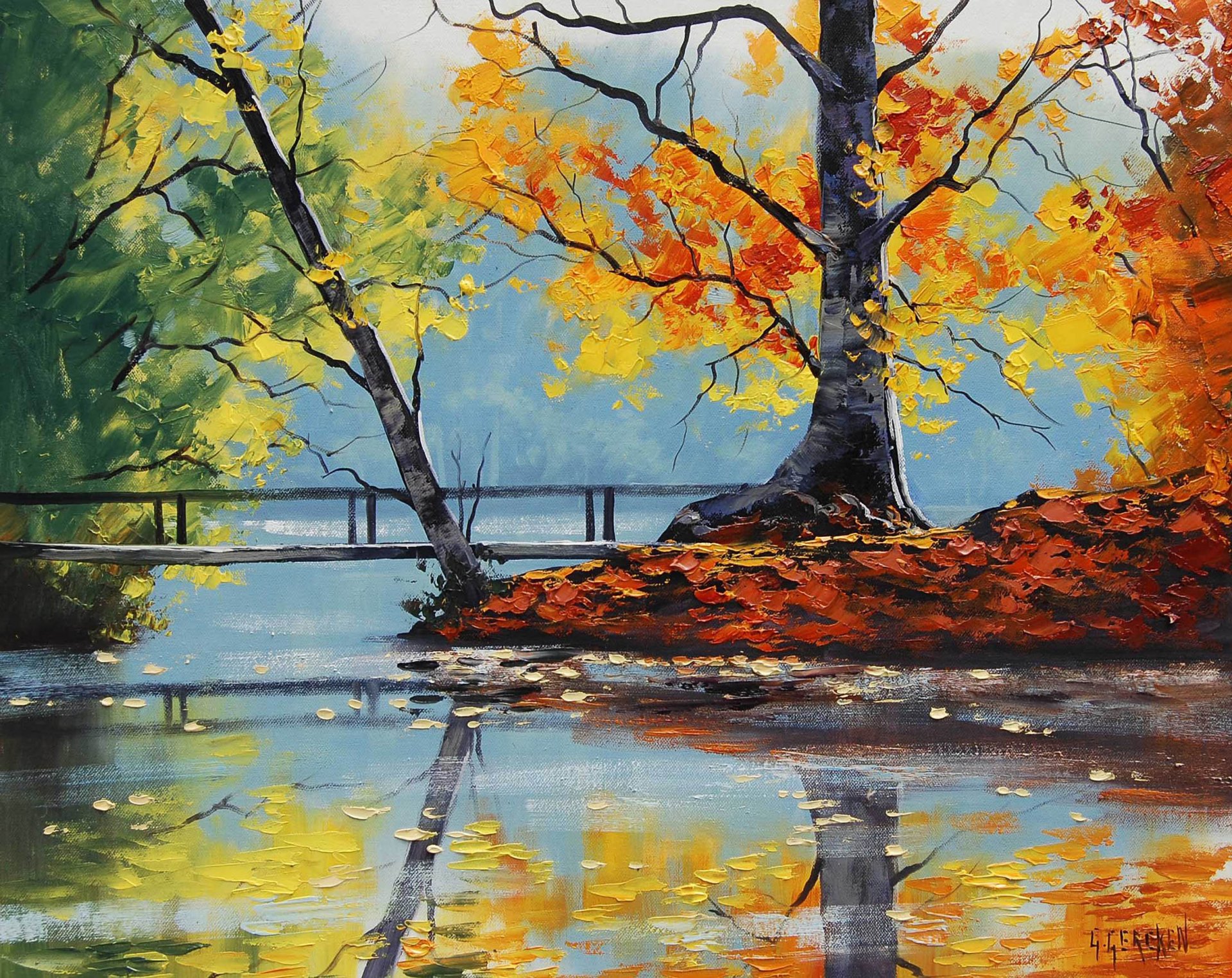 arte dibujo artsaus lago de otoño