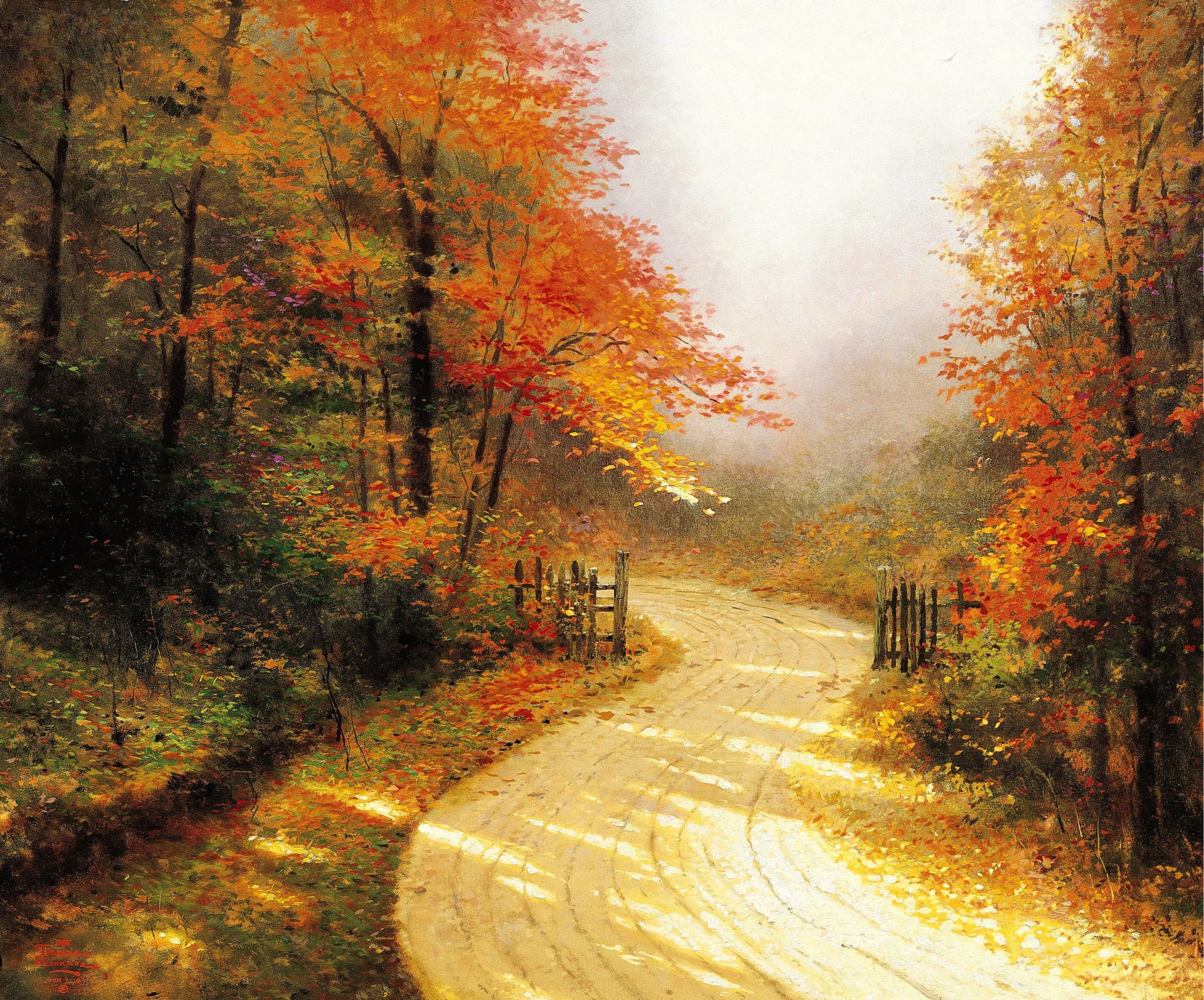 herbst lane thomas kincaid malerei golden herbst straße wald