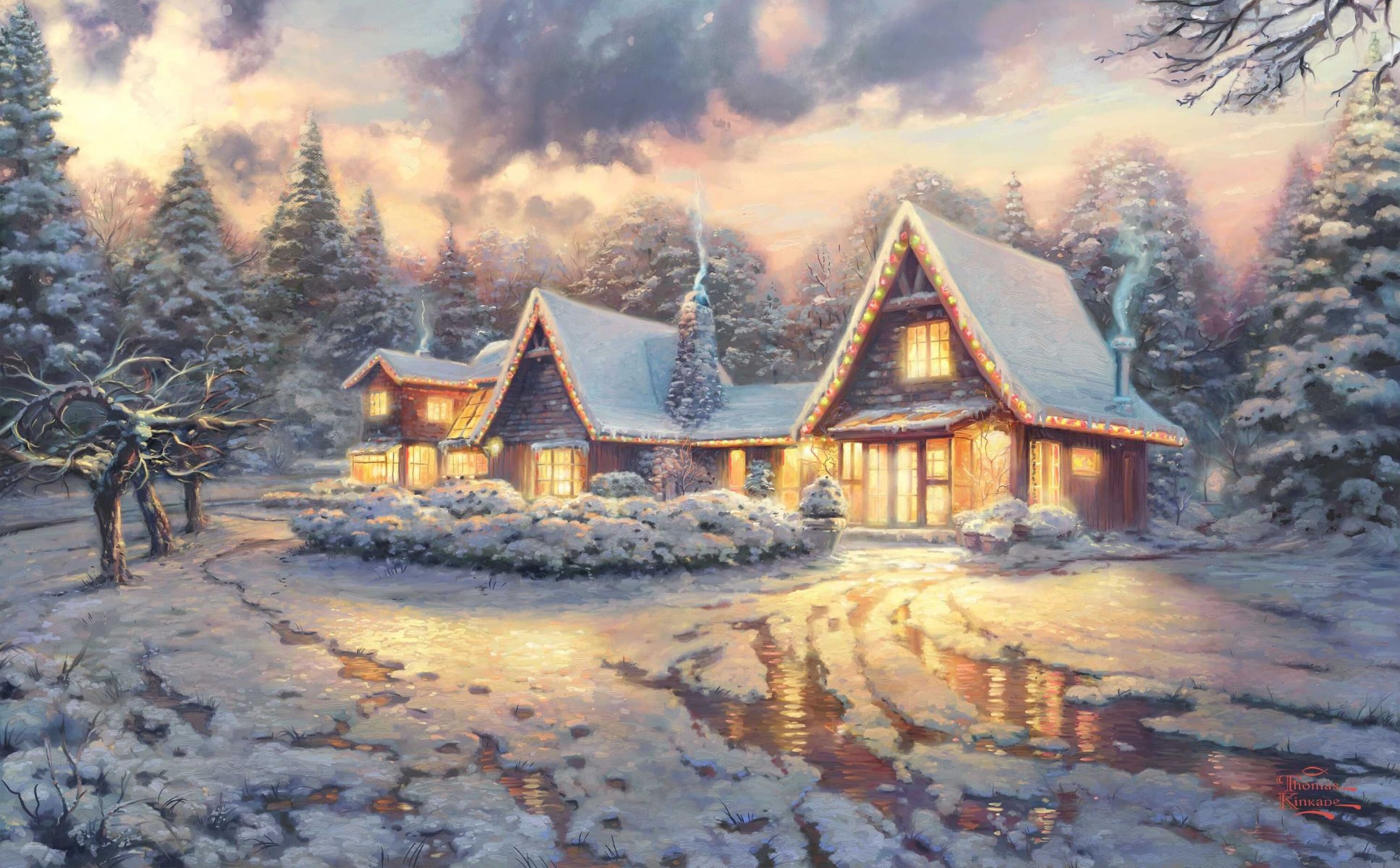 natale lodge arte film cinema thomas kinkade thomas kinkade regali casa inverno neve ghiaccio cottage pittura nuovo pittura casa di natale case inverno luce fumo nuvole omonimo