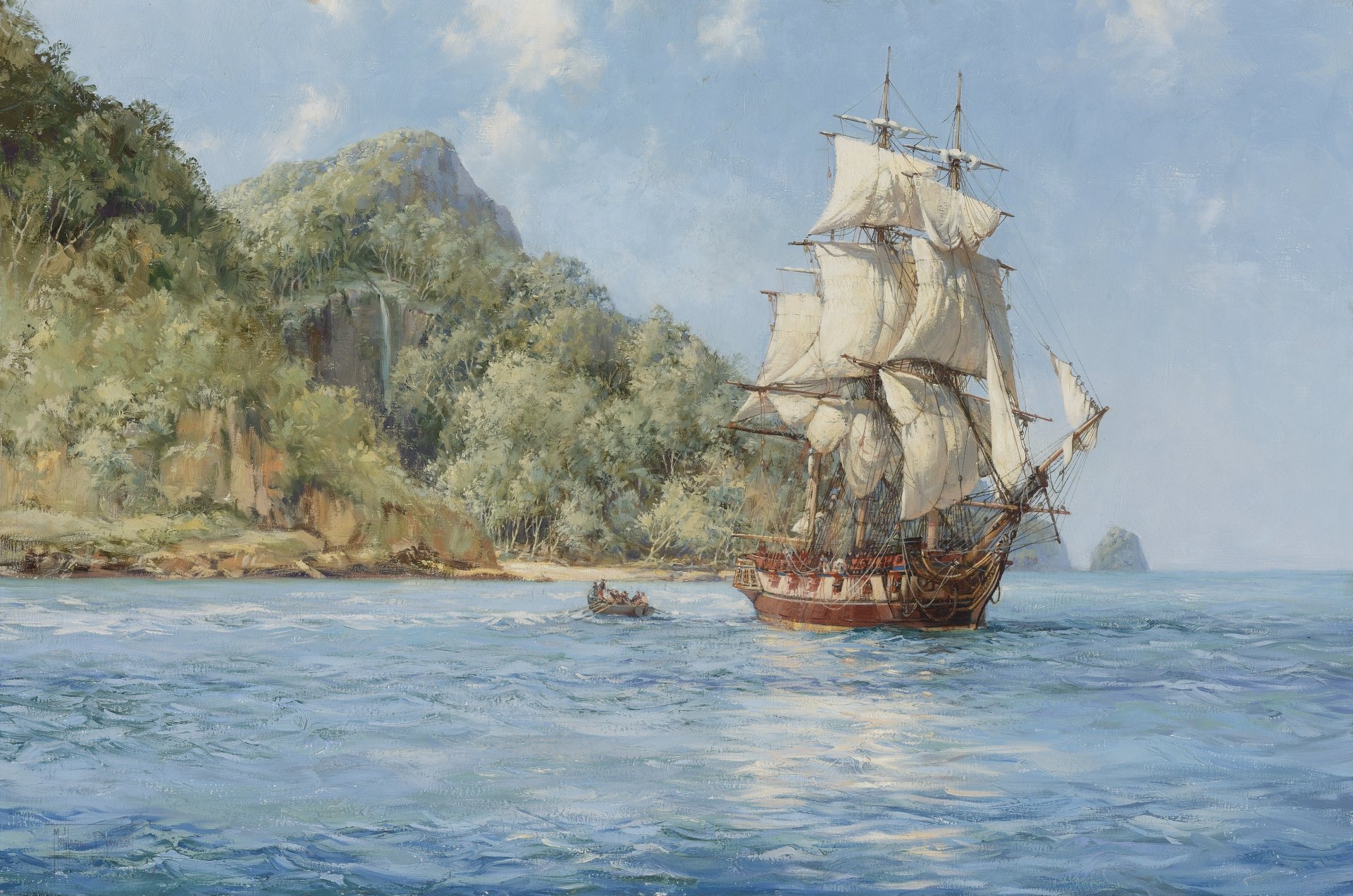 montague dawson sea sailboat ship boat dinghy island