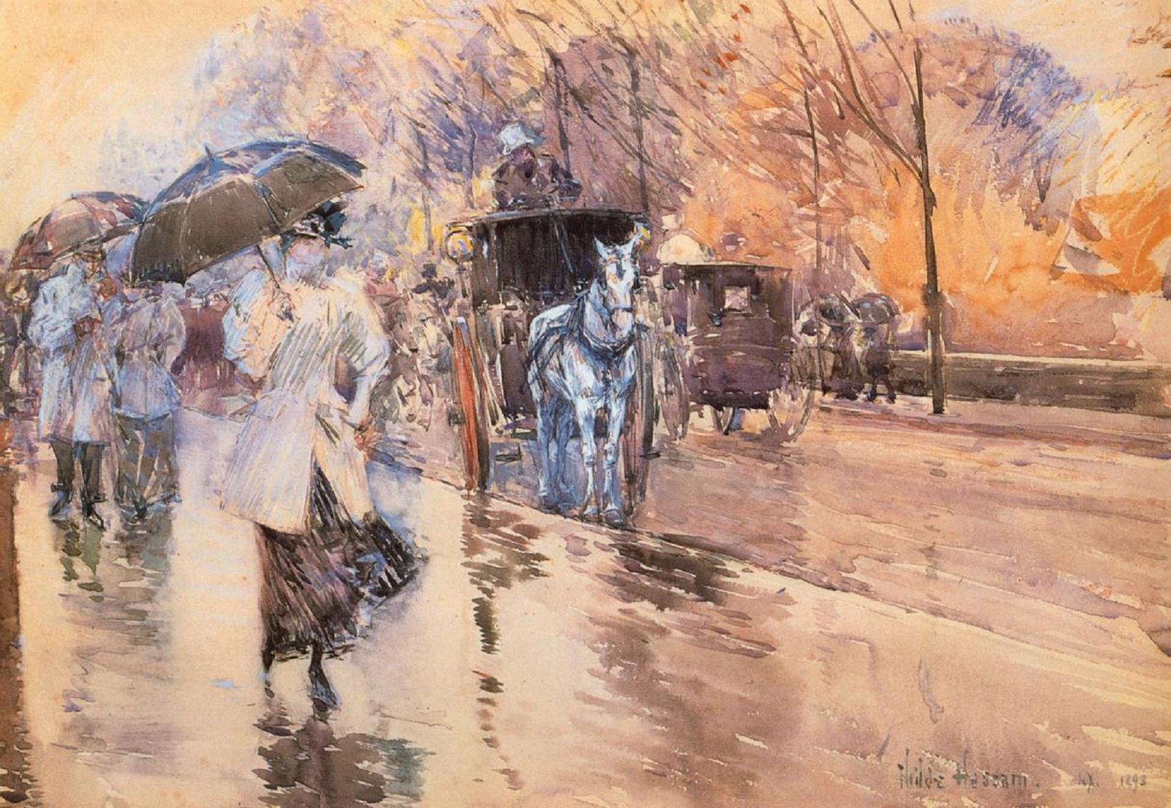 frederick child hassam impressionismo pioggia persone pittura