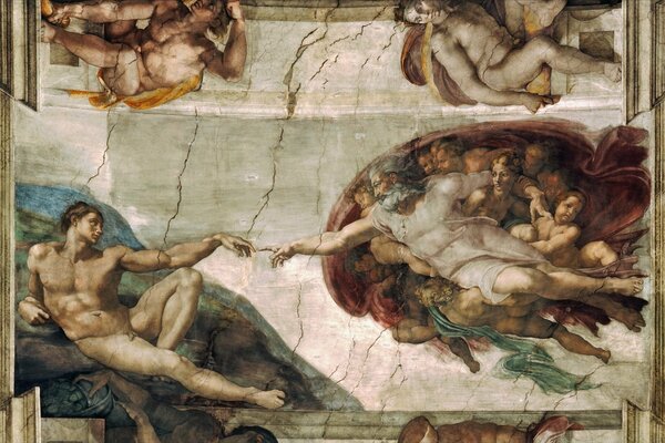 Un fresco titulado la Creación de Adán por el artista Michelangelo