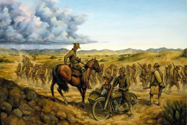 Guerre au Mexique, frontière, personnes mélangées, chevaux, transport