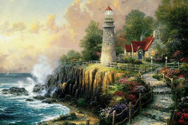 Thomas Kincaid. Lighthouse on the cliff