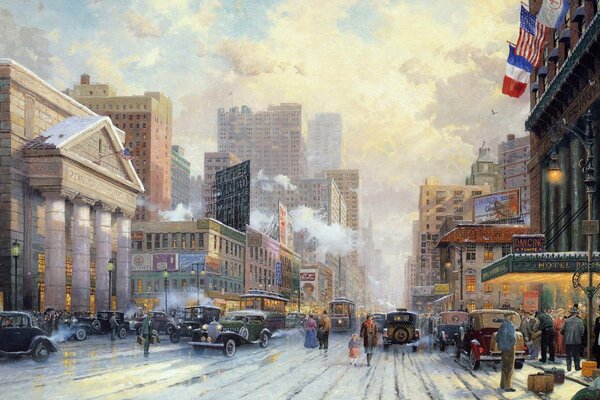 New York 1932 Schnee auf der siebten Avenue