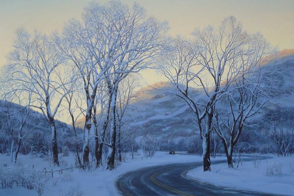 Paisaje parque urbano de invierno por la noche