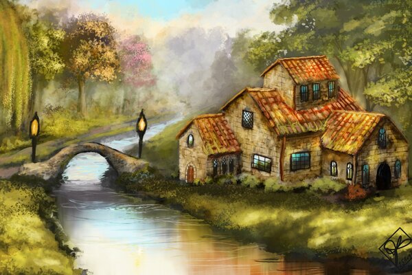 A house in the woods by the river