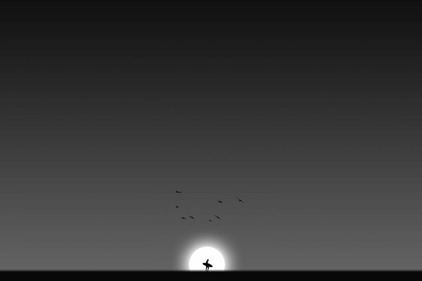 Silhouette of a ballerina and birds background