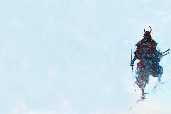 Samurai on a snowy background