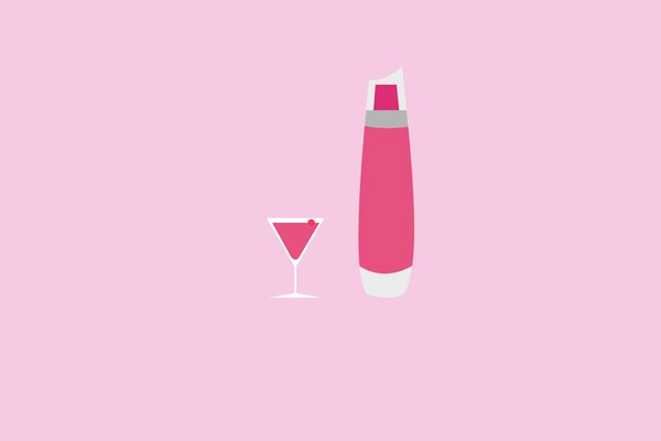 Pink background with a glass and a thermos on it