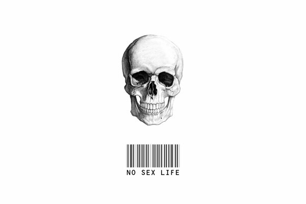 A skull with a barcode on a white background